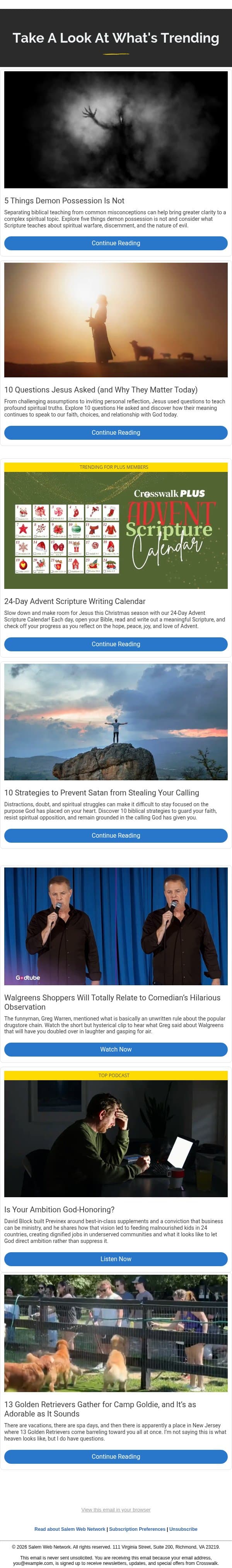 5 Things Demon Possession Is Not email from Crosswalk.com screenshot