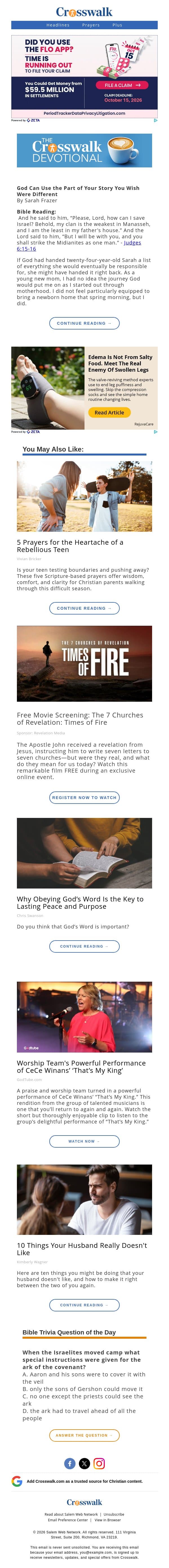 God Can Use the Part of Your Story You Wish Were Different - The Crosswalk Devotional - October 12 email from Crosswalk.com screenshot