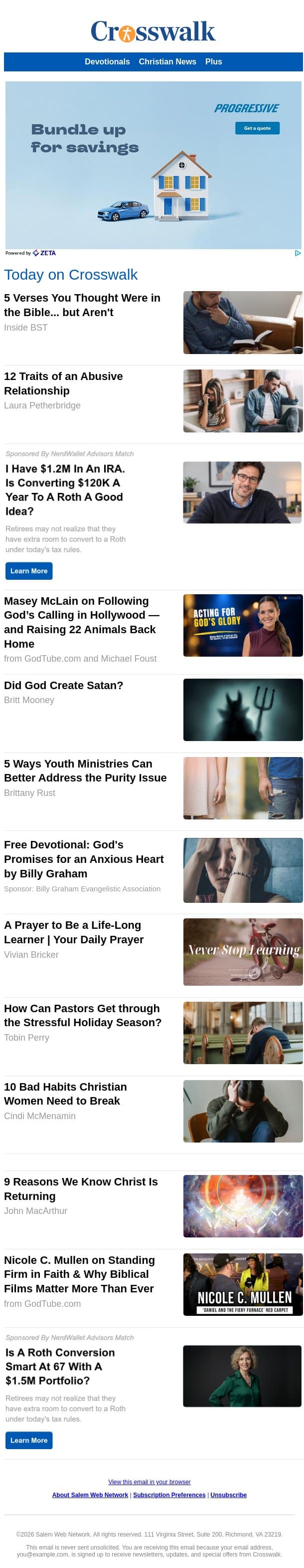 5 Verses You Thought Were in the Bible... but Aren't email from Crosswalk.com screenshot