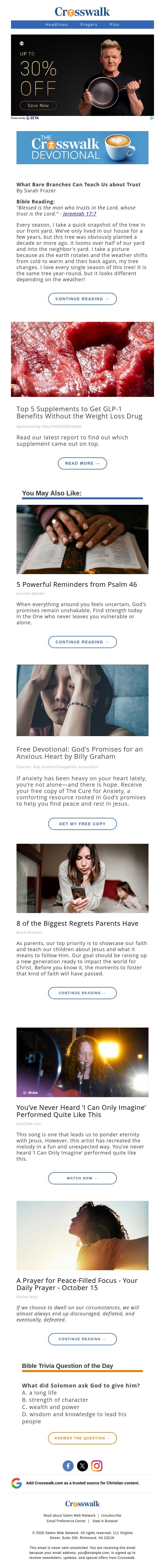 What Bare Branches Can Teach Us about Trust - The Crosswalk Devotional - October 19 email from Crosswalk.com screenshot