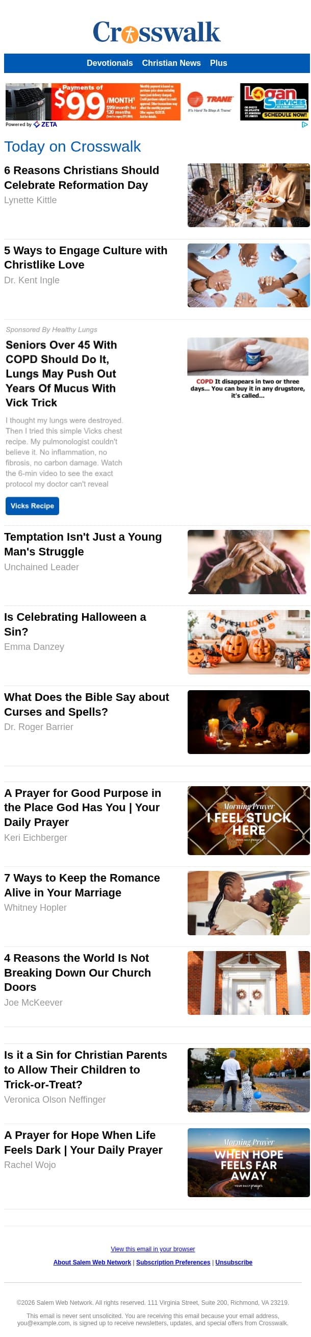 6 Reasons Christians Should Celebrate Reformation Day email from Crosswalk.com screenshot
