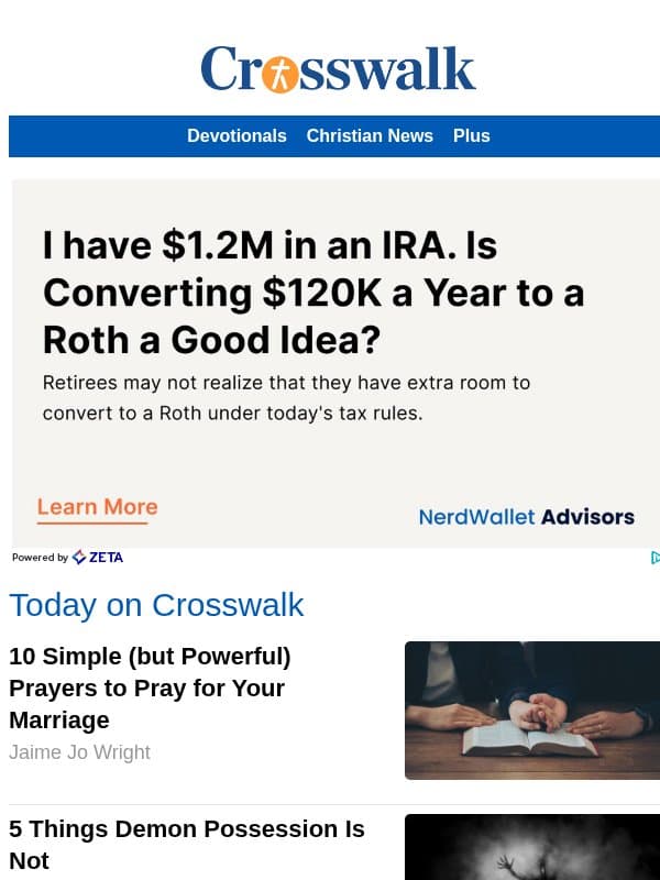10 Simple (but Powerful) Prayers to Pray for Your Marriage email from Crosswalk.com