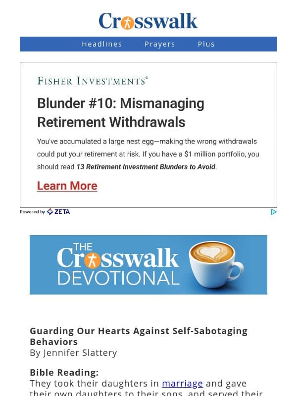 Guarding Our Hearts Against Self-Sabotaging Behaviors - The Crosswalk Devotional - October 17 email from Crosswalk.com