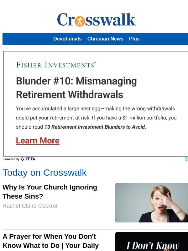 Why Is Your Church Ignoring These Sins? email from Crosswalk.com
