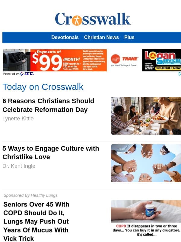 6 Reasons Christians Should Celebrate Reformation Day email from Crosswalk.com