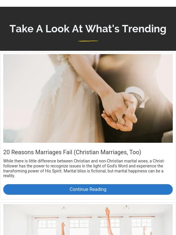 20 Reasons Marriages Fail (Christian Marriages, Too) email from Crosswalk.com