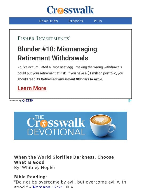 When the World Glorifies Darkness, Choose What Is Good - The Crosswalk Devotional - October 29 email from Crosswalk.com