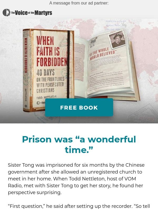 Free Book: Sister Tong’s “wonderful time” in a Chinese prison. email from Crosswalk.com