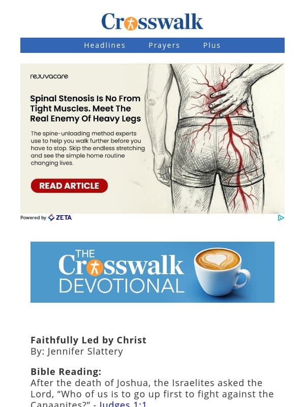 Faithfully Led by Christ - The Crosswalk Devotional - October 10 email from Crosswalk.com