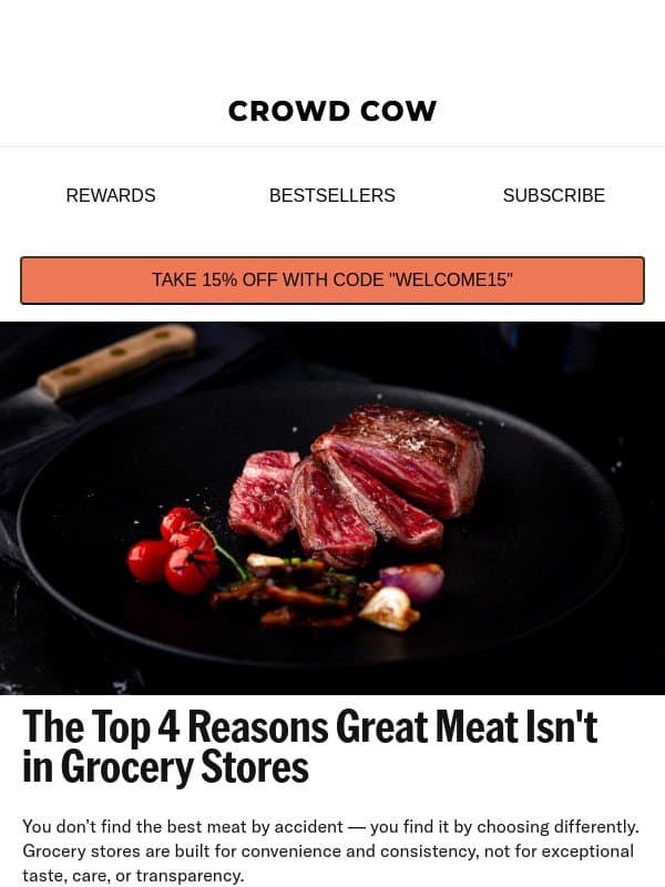 Offer Unlocked: 15% Off Your First Order email from Crowd Cow