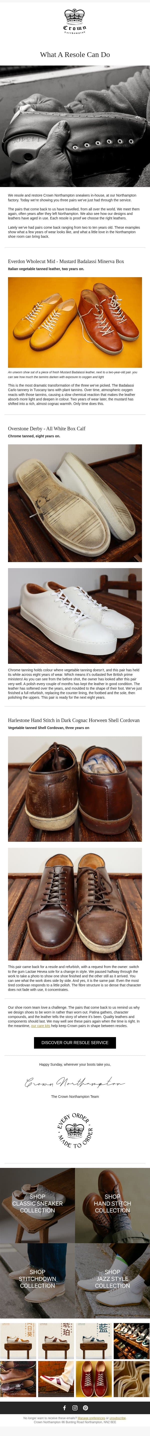What time does to leather email from Crown Northampton screenshot