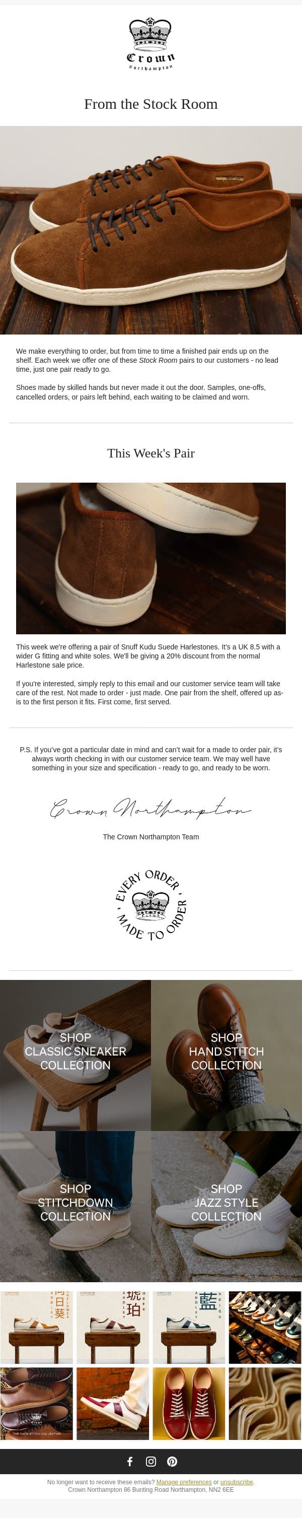 From the Stock Room email from Crown Northampton screenshot
