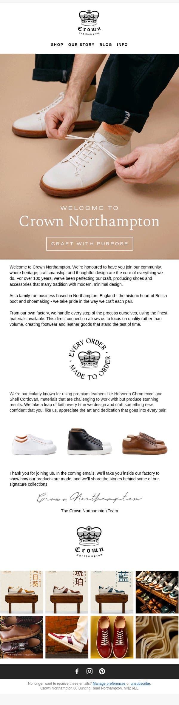 Welcome to Crown Northampton: Craft With Purpose email from Crown Northampton screenshot