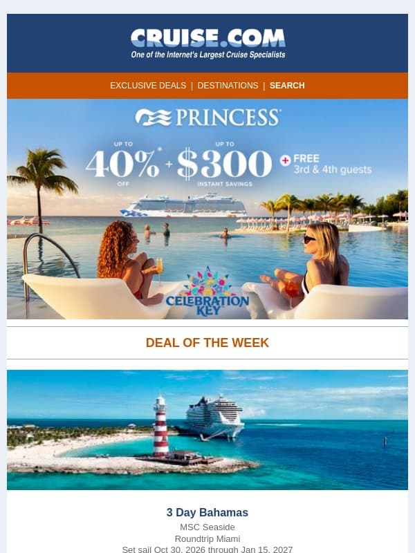 🛳️ Exclusive Deals: Kids Sail Free & Up to $1,700 Credit! email from Cruise