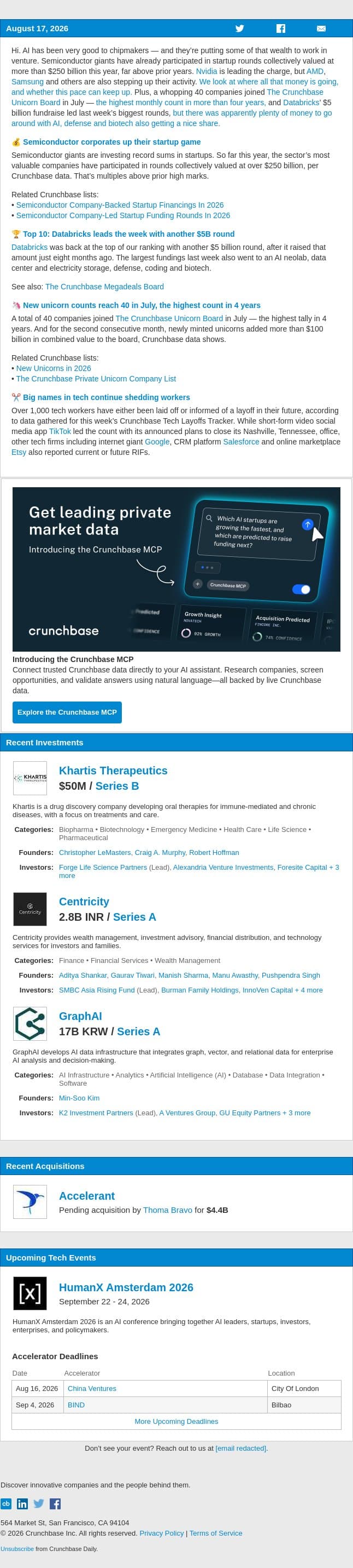 Chip giants are spending their AI windfall on startups email from Crunchbase screenshot