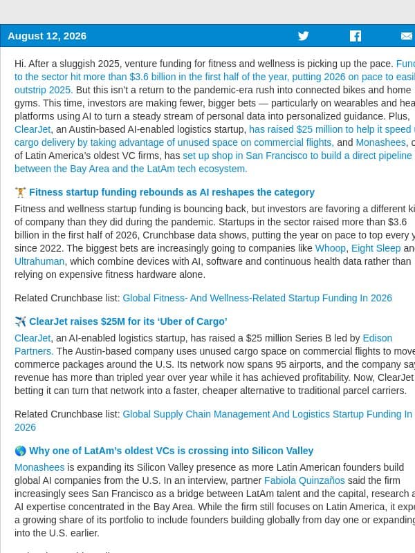 Fitness funding is flexing again email from Crunchbase