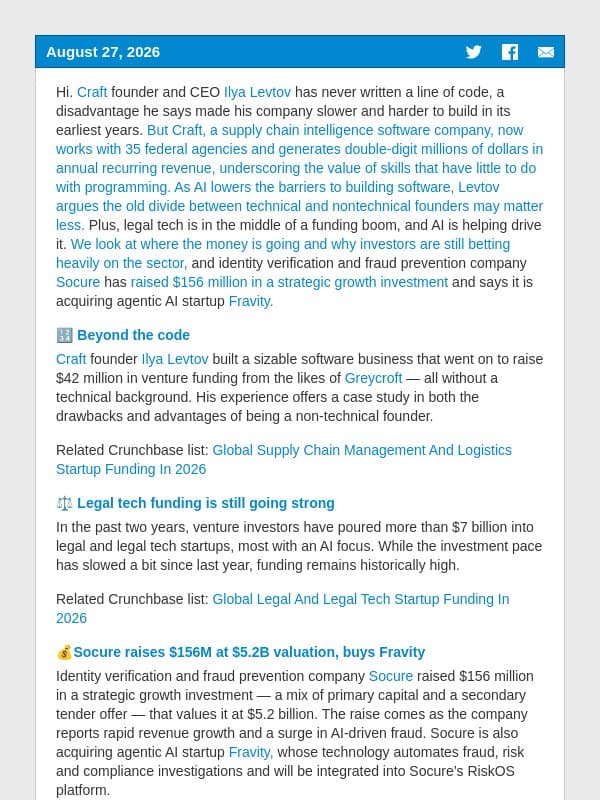 From cellist to startup founder email from Crunchbase