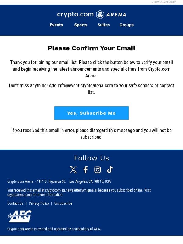 Please confirm your email address email from Crypto.com screenshot
