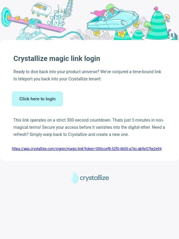 Crystallize Magic Link Login email from Crystallize screenshot