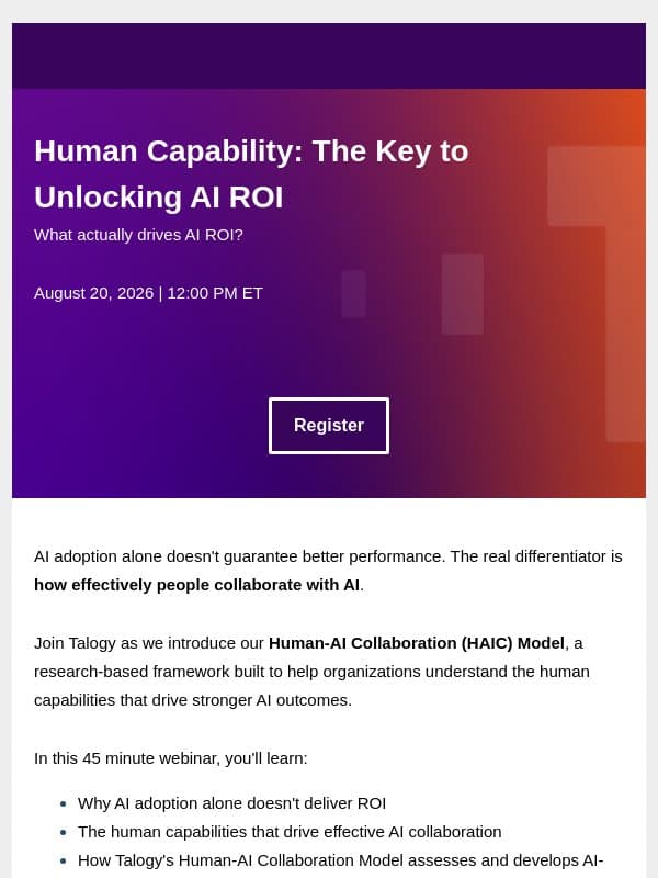 New Webinar: Human Capability: The Key to Unlocking AI ROI email from Cubiks