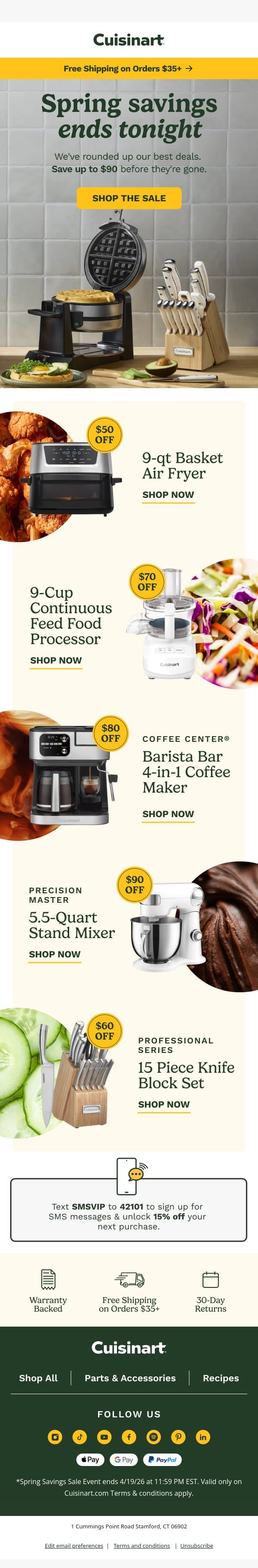 Spring savings event ends tonight email from Cuisinart screenshot