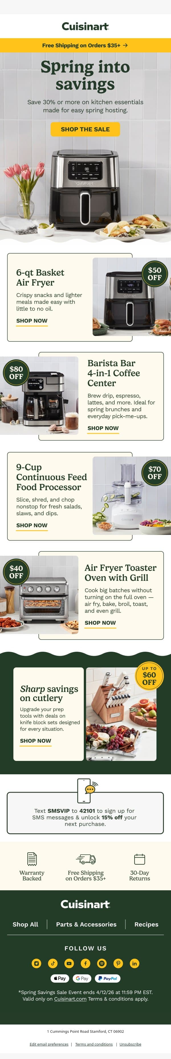 Spring savings on hosting essentials email from Cuisinart screenshot
