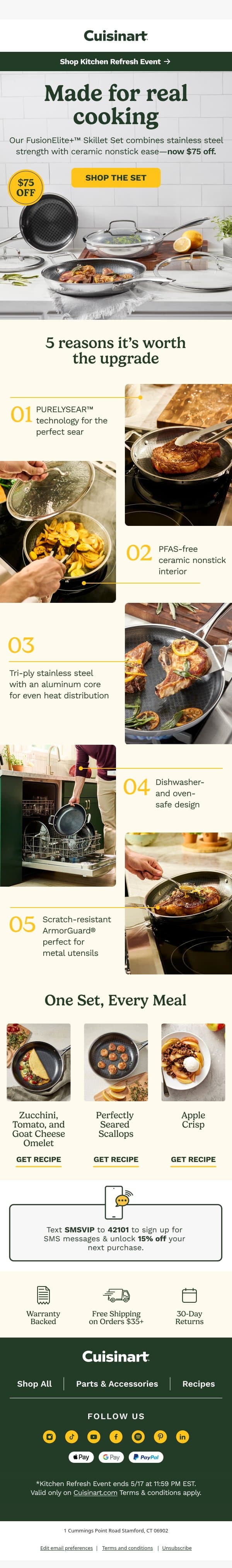 5 reasons to love this cookware email from Cuisinart screenshot