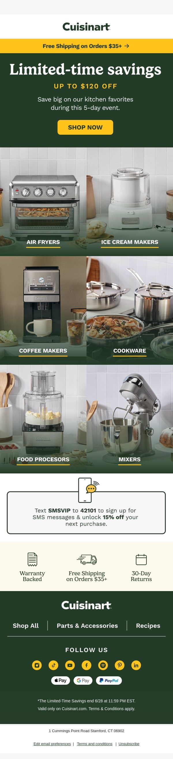5 days of savings start now email from Cuisinart screenshot