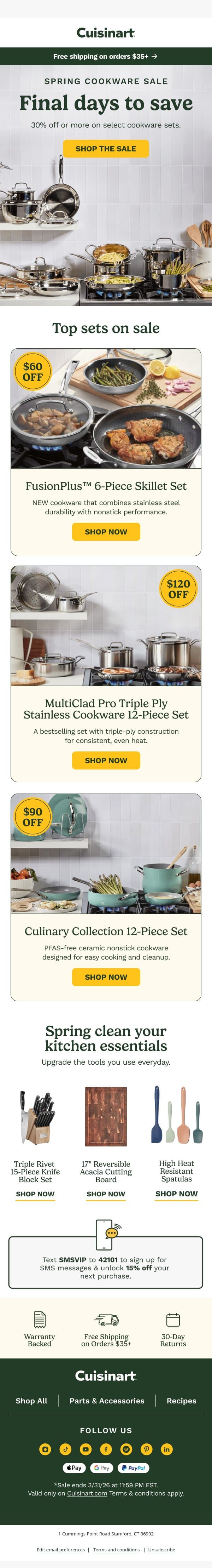 Last chance: up to 30% off cookware email from Cuisinart screenshot