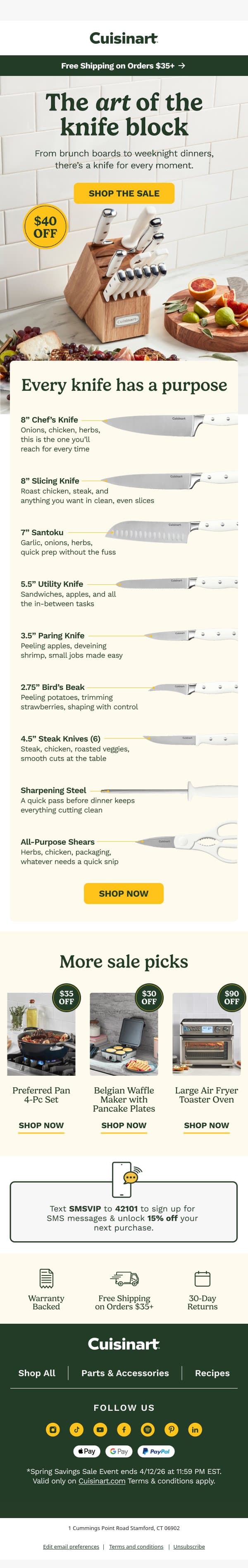 Your kitchen called 📞 It’s time to upgrade your knives. email from Cuisinart screenshot