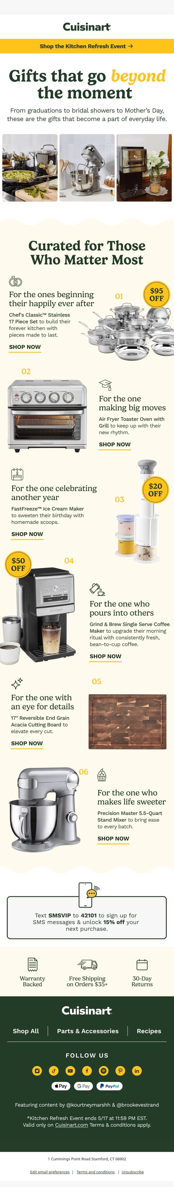 Find Gifts for Every Moment email from Cuisinart screenshot