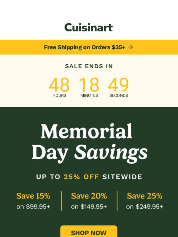 Up to 25% sitewide - ends tomorrow email from Cuisinart