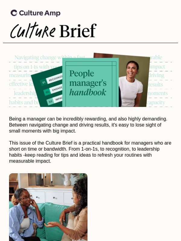 The manager’s handbook for better retention & performance email from Culture Amp