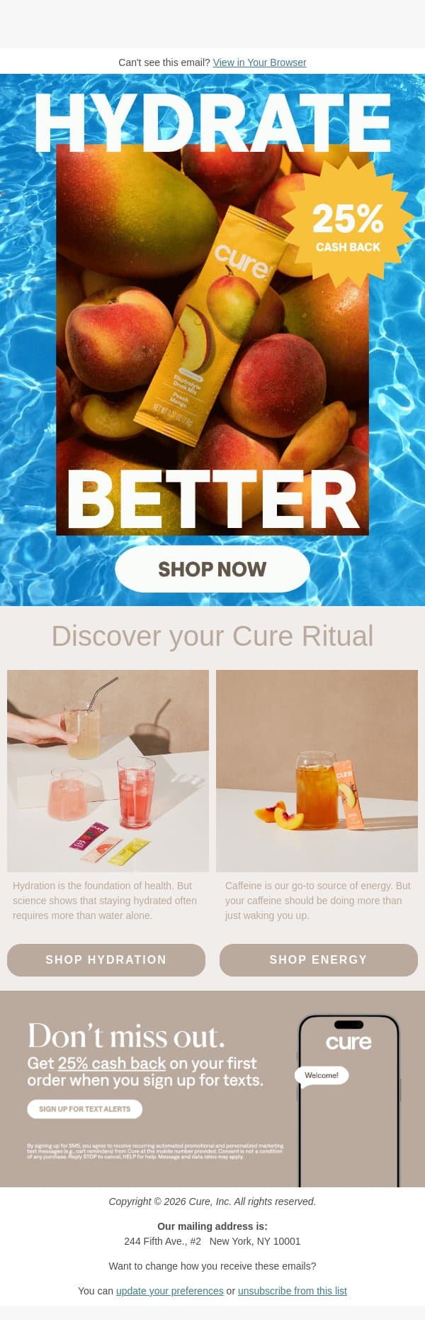 Your CURE Cashback email from Cure Hydration screenshot