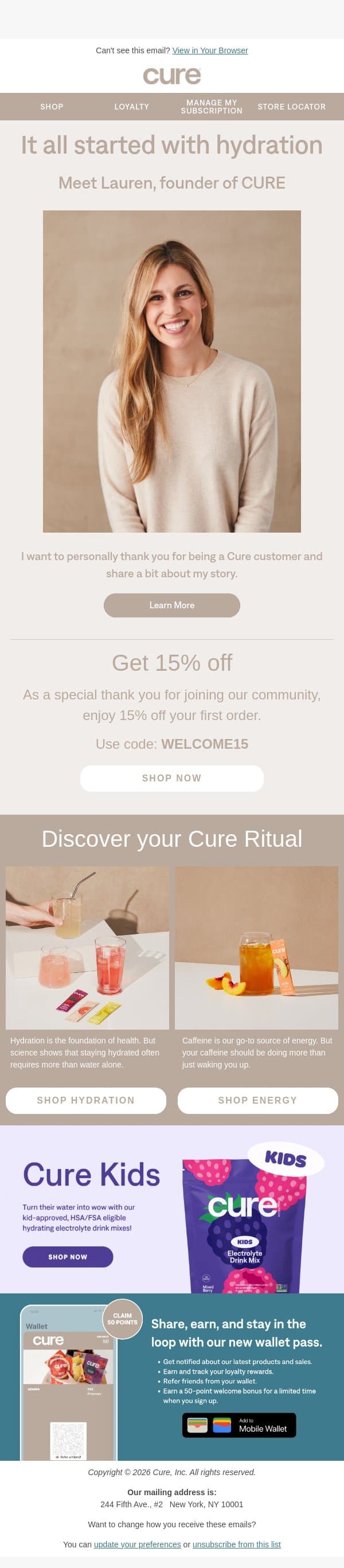 💡 How it started... email from Cure Hydration screenshot