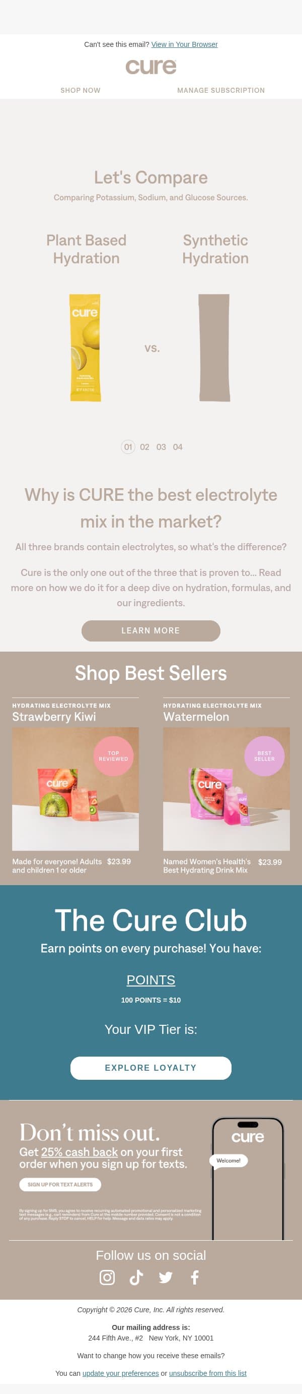 CURE vs. Liquid-IV vs. Nuun email from Cure Hydration screenshot