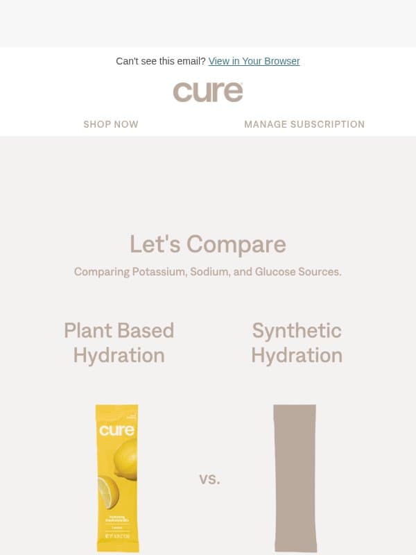CURE vs. Liquid-IV vs. Nuun email from Cure Hydration