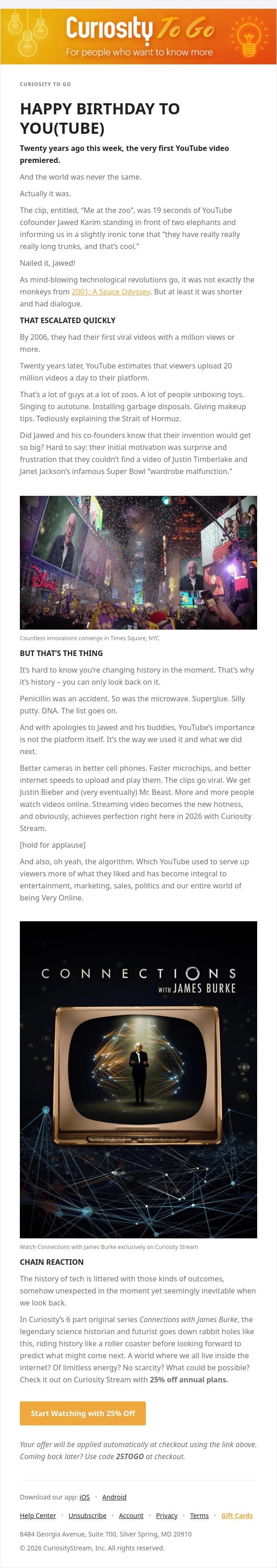 🐘 It started with 19 seconds at the zoo email from CuriosityStream screenshot