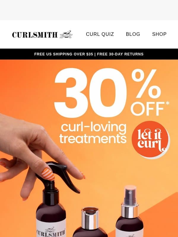 Let It Curl: 30% Off All Treatments email from Curlsmith