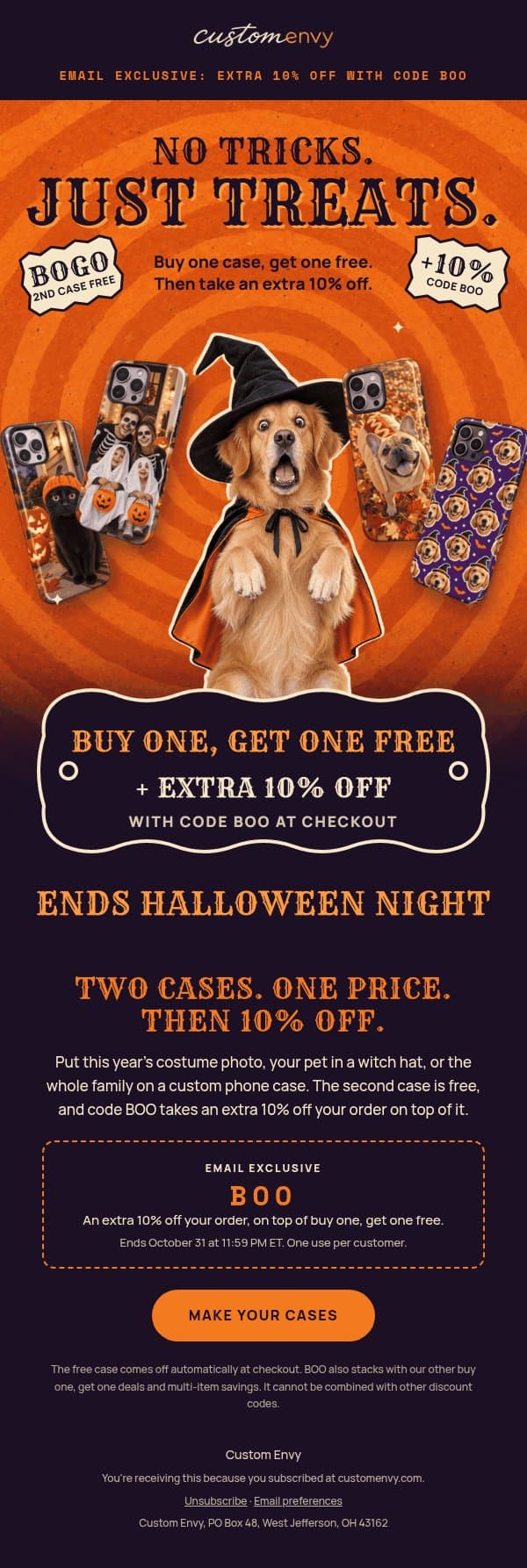 BOO! π» That's your code for an extra 10% off email from Custom Envy screenshot