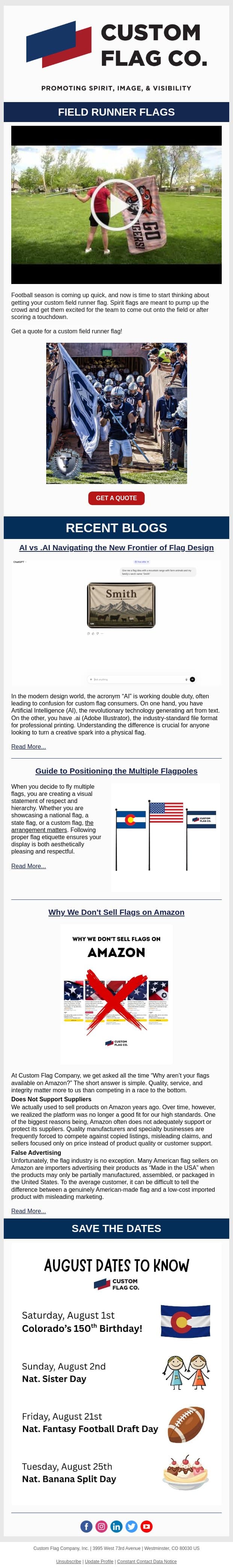 August at Custom Flag Company email from Custom Flag Co screenshot