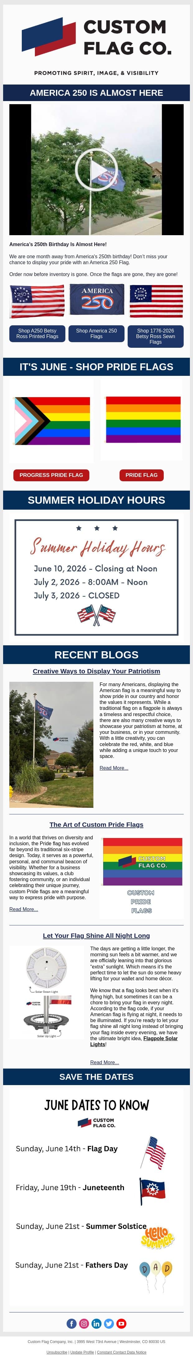 June at Custom Flag Company email from Custom Flag Co screenshot
