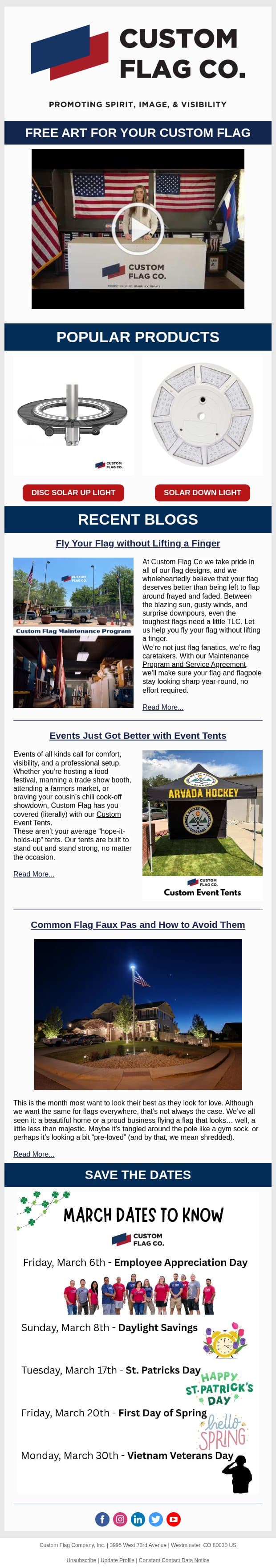 What’s New This March? email from Custom Flag Co screenshot
