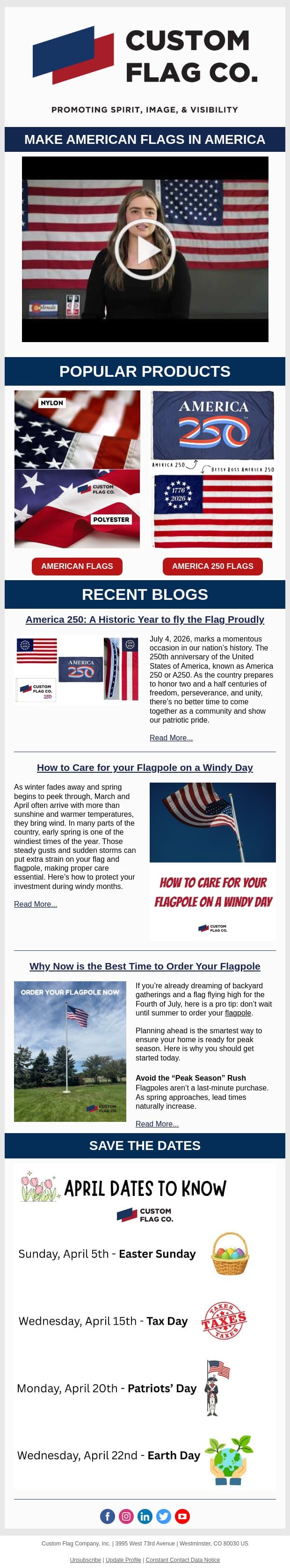 What’s Trending this April email from Custom Flag Co screenshot
