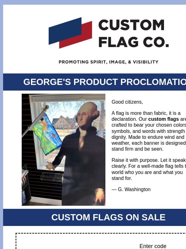Get to know our staff & Custom Flag Sale email from Custom Flag Co