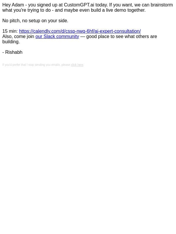 quick q about your signup email from CustomGPT
