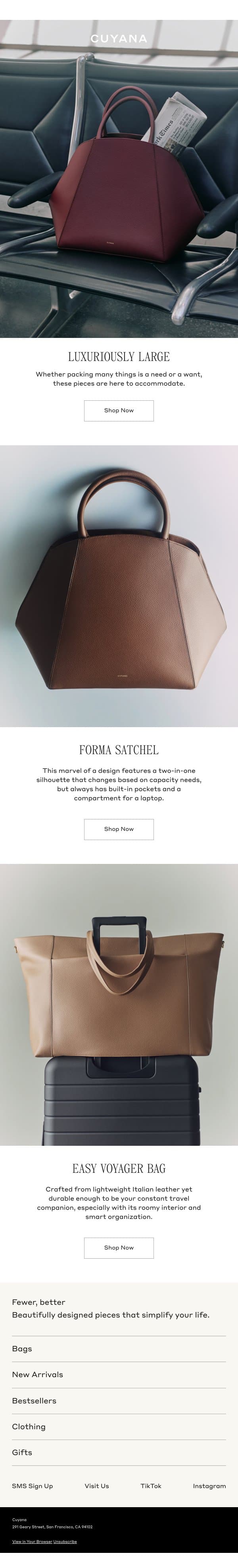 Luxuriously Large Bags email from Cuyana screenshot