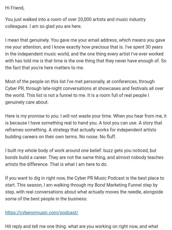 I just checked the list, you're in! email from Cyber PR