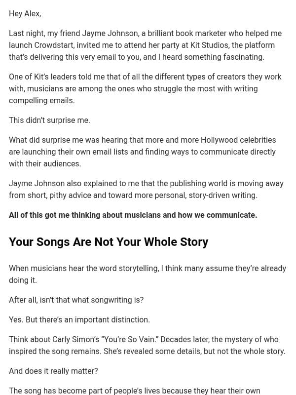 Your Songs Aren’t the Only Stories You Have to Tell email from Cyber PR