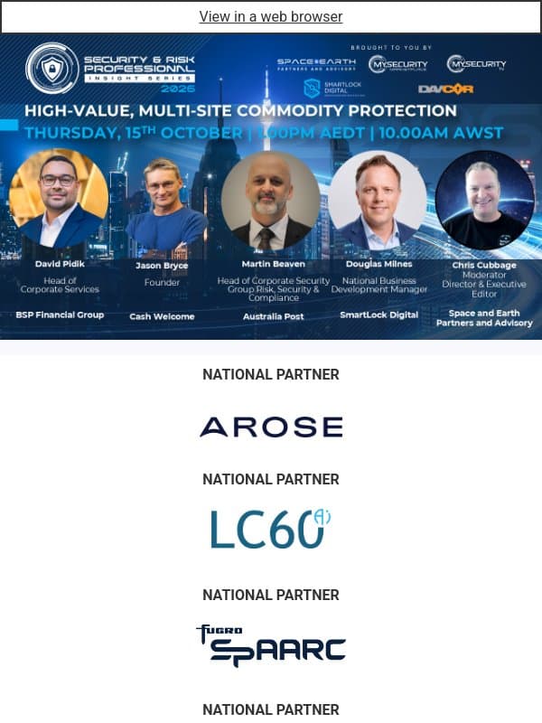 Special session - High-Value, Multi-Site Commodity Protection - Solving Today's Security Challenges email from Cyber Risk Leaders